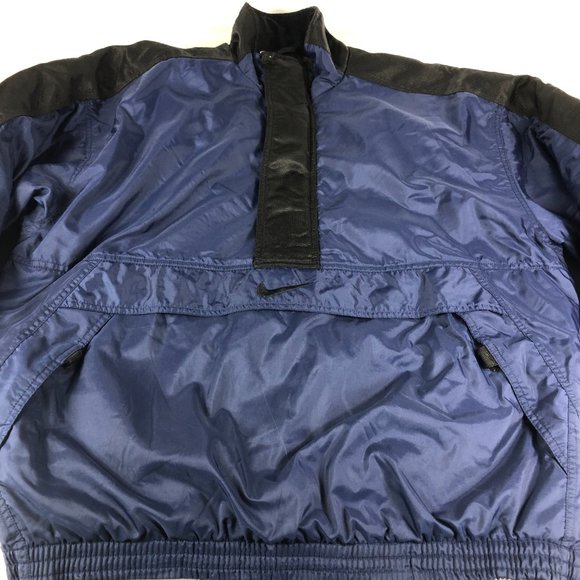 Vintage Nike Jacket Men's Large Blue & Black Half Zip Pull Over Puffer Pockets - Picture 5 of 15
